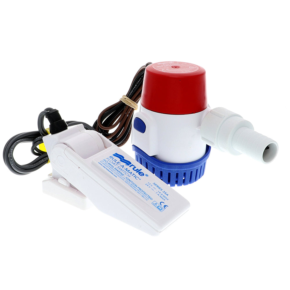 Rule 500 GPH bilge pump kit with float switch, 12V marine bilge pump for boat drainage and bilge water removal.