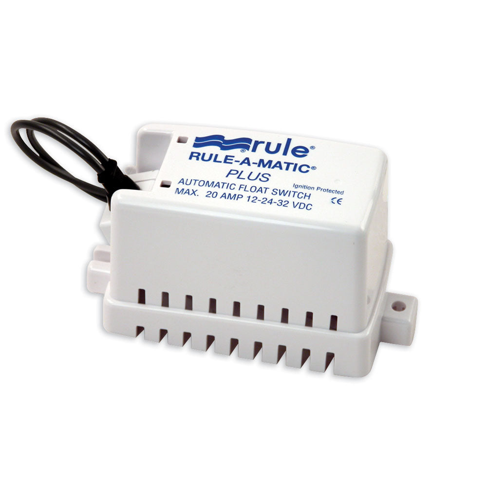 Rule Rule-A-Matic Plus float switch with fuse holder for bilge pump applications, featuring durable construction and reliable operation.
