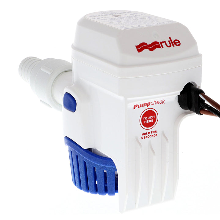Rule Rule-Mate 500 24V fully automated bilge pump for boats, featuring compact design and durable construction.