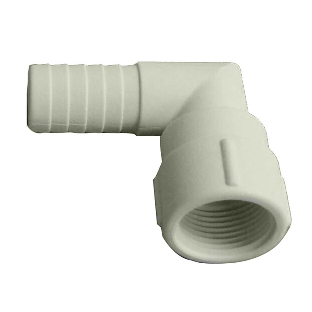 Rule 1201R 3/4-inch port 90-degree barb fitting, durable marine-grade fitting for hose connections.