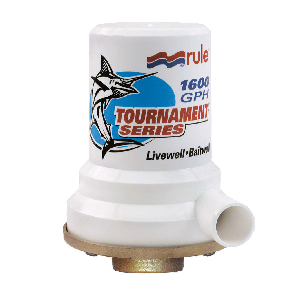 Rule Tournament Series Bronze Base livewell pump, 1600 GPH, designed for marine livewell systems, durable and reliable.
