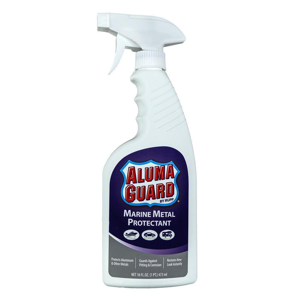 Rupp Marine Aluma Guard aluminum protectant spray bottle, 16oz, for cleaning and protecting aluminum surfaces.