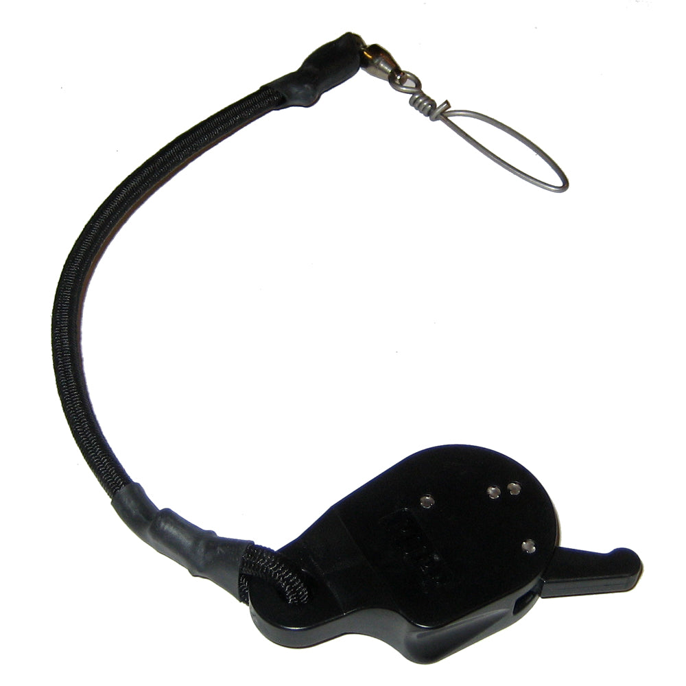 Rupp Marine Single Lok-Up Halyard Line Lock with Bungee for outriggers, showing black lock and attached bungee cord.