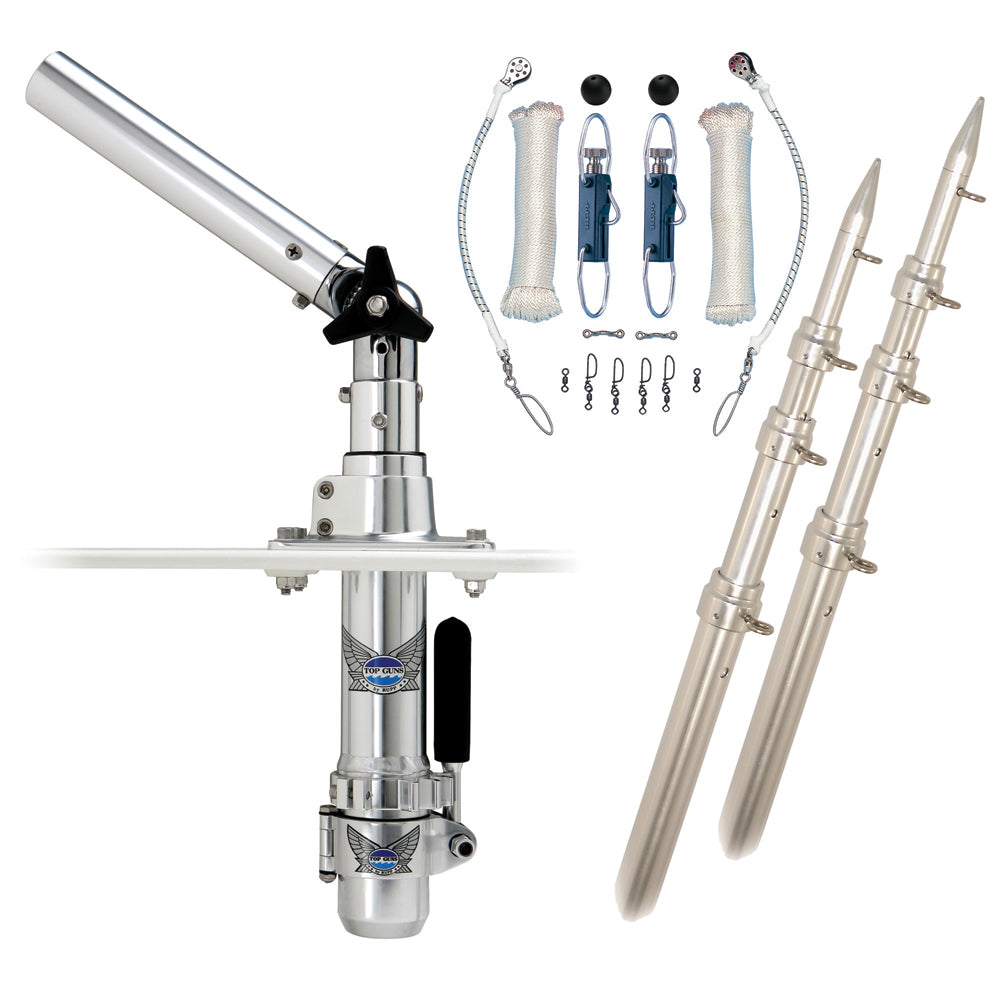 Rupp Marine Classic Top Gun Outrigger Kit with 18-foot poles and single-line rigging with Klickers release clips for fishing boats.