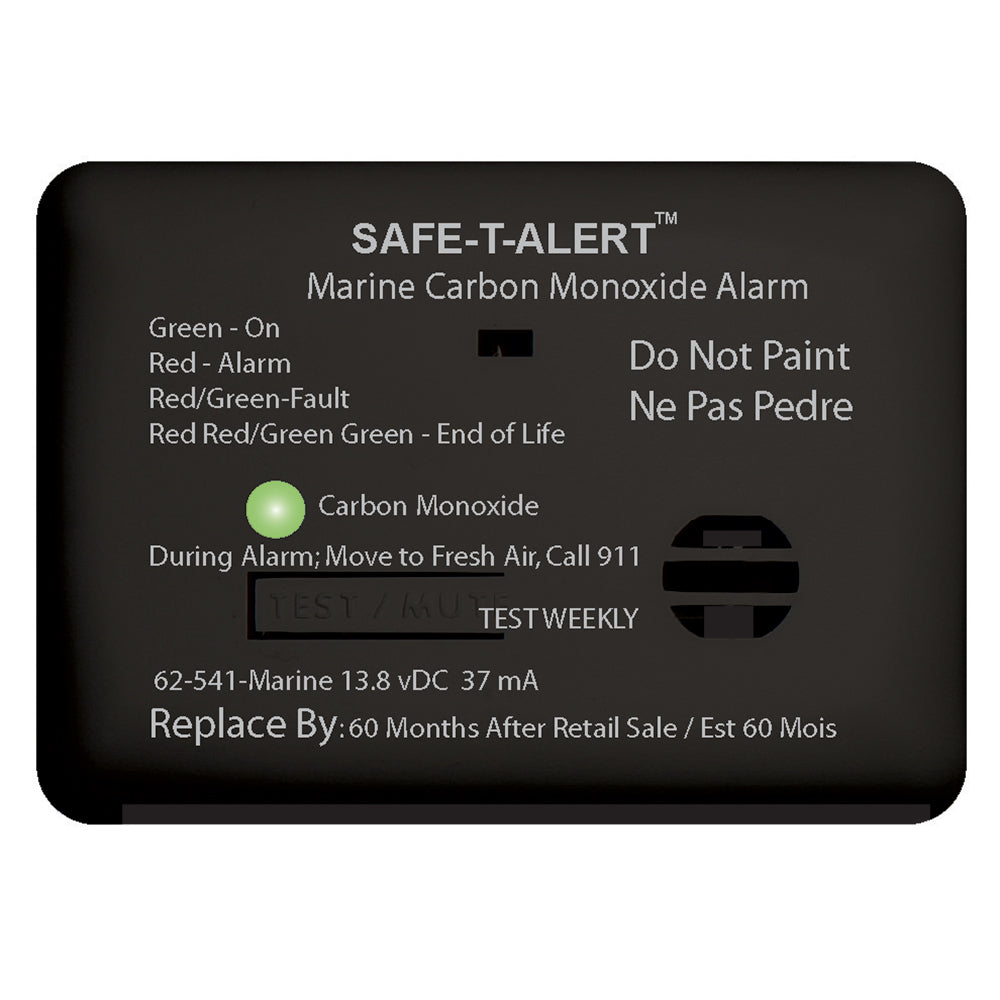 Safe-T-Alert 62 Series Carbon Monoxide Alarm 12V Marine surface mount in black, designed for detecting carbon monoxide fumes.