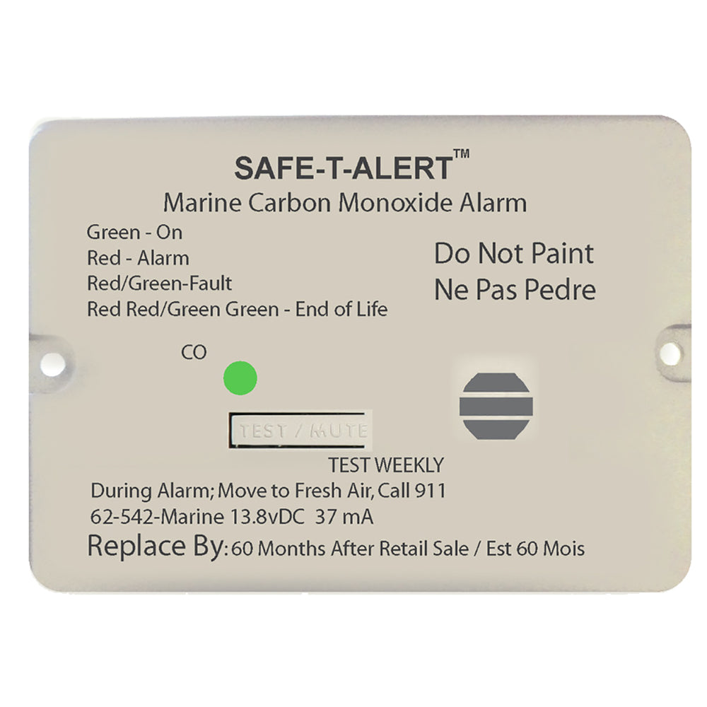 Safe-T-Alert 62 Series Carbon Monoxide Alarm, 12V flush mount white fume detector for marine use.