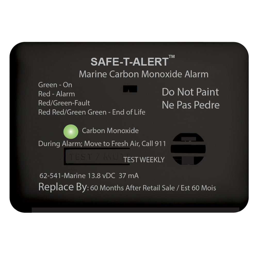 Safe-T-Alert 62 Series Carbon Monoxide Alarm with relay, 12V, surface mount, black fume detector for marine safety.