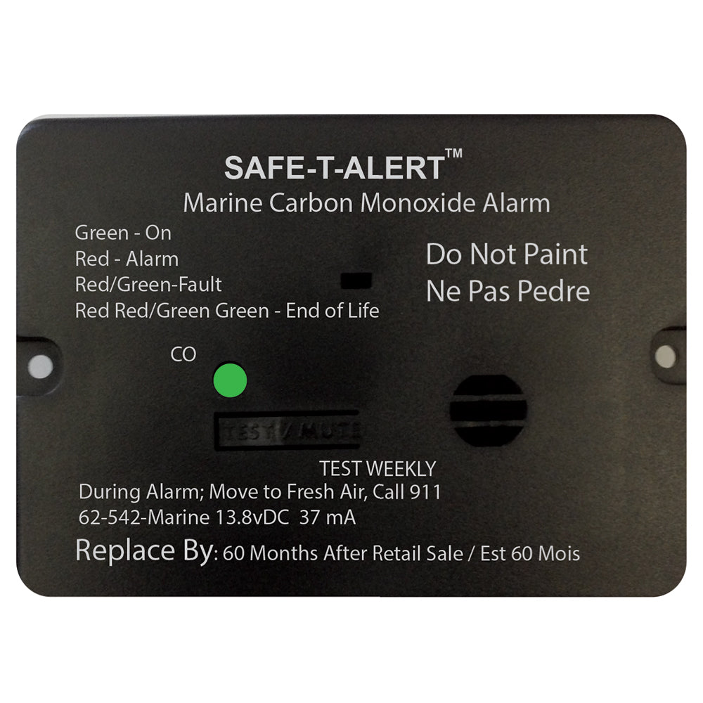 Safe-T-Alert 62 Series Carbon Monoxide Alarm with relay, 12V, black flush mount marine fume detector for safety and monitoring