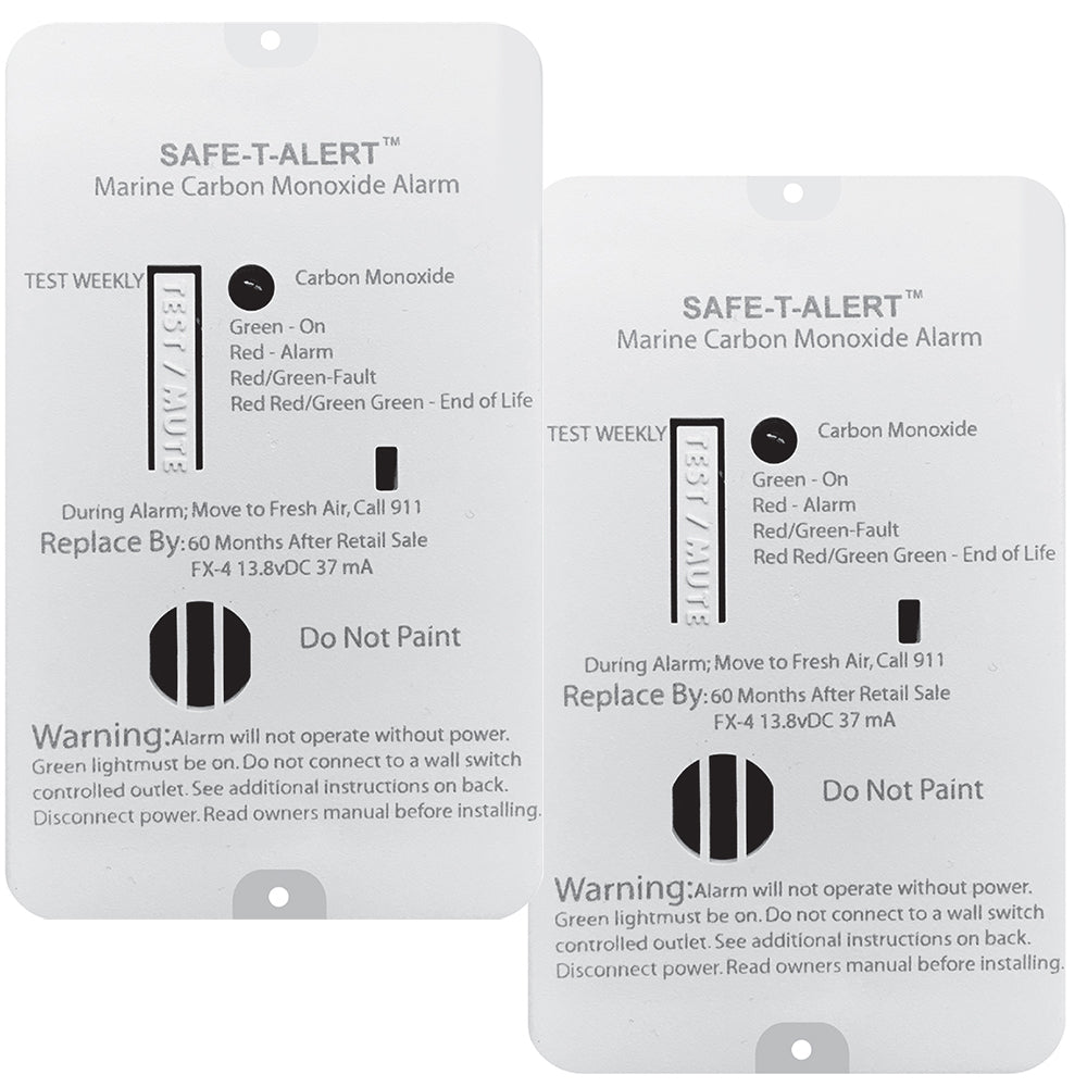 Safe-T-Alert FX-4 Carbon Monoxide Alarm 2-Pack, fume detectors with digital display and alarm indicators.