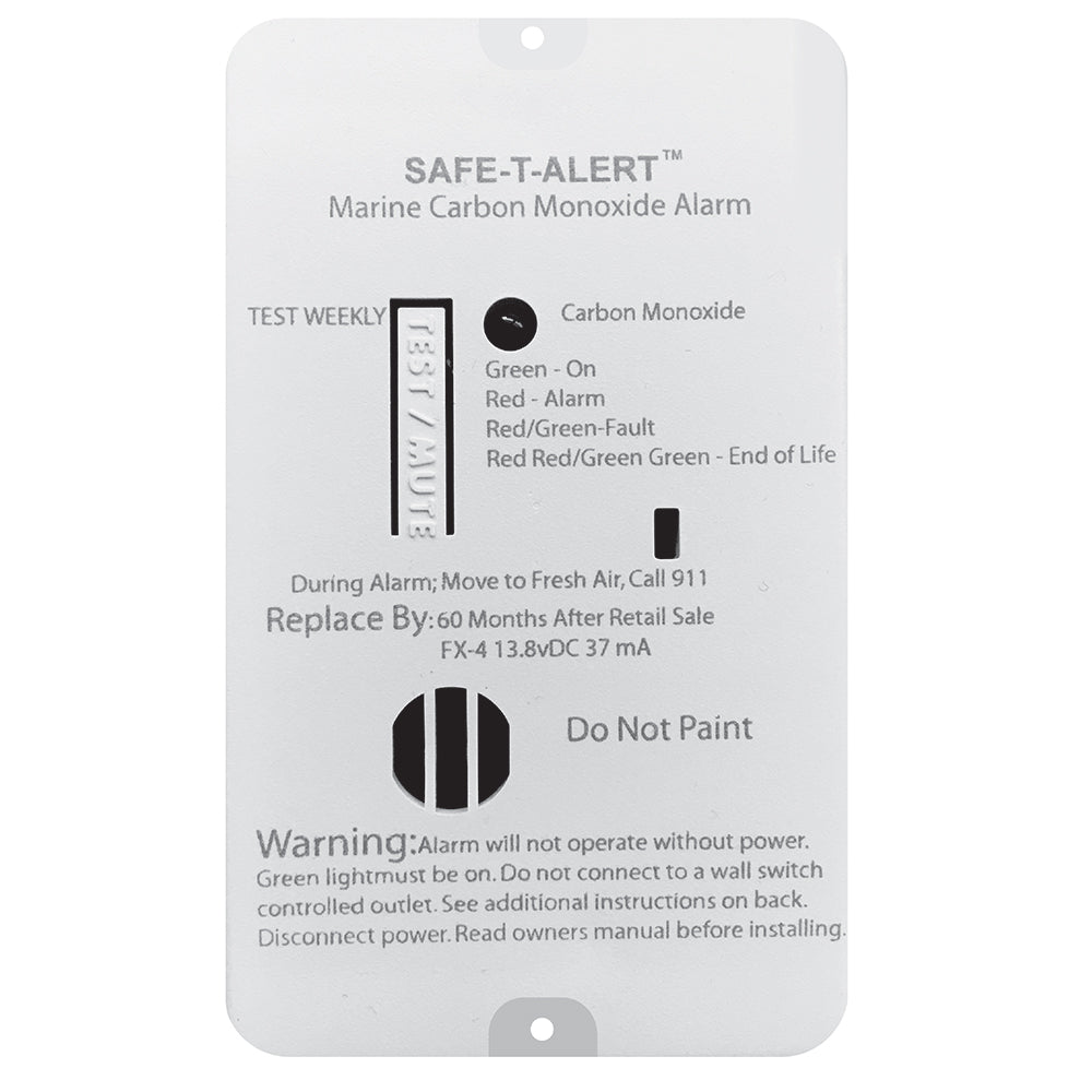 Safe-T-Alert FX-4 Carbon Monoxide Alarm mounted on wall, fume detector with digital display for safety detection.