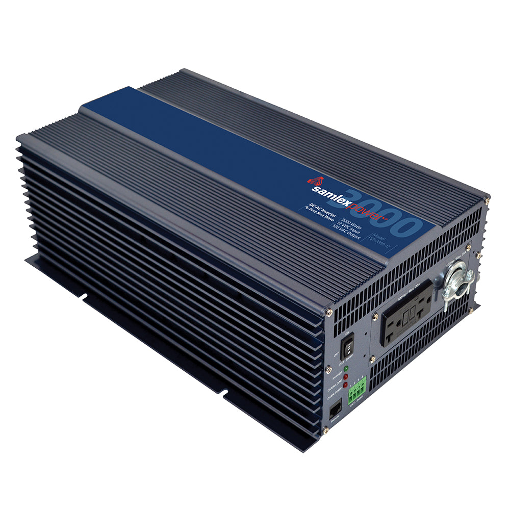 Samlex America 3000W pure sine wave inverter for 12V systems, showing the front view with control panel and power connections.