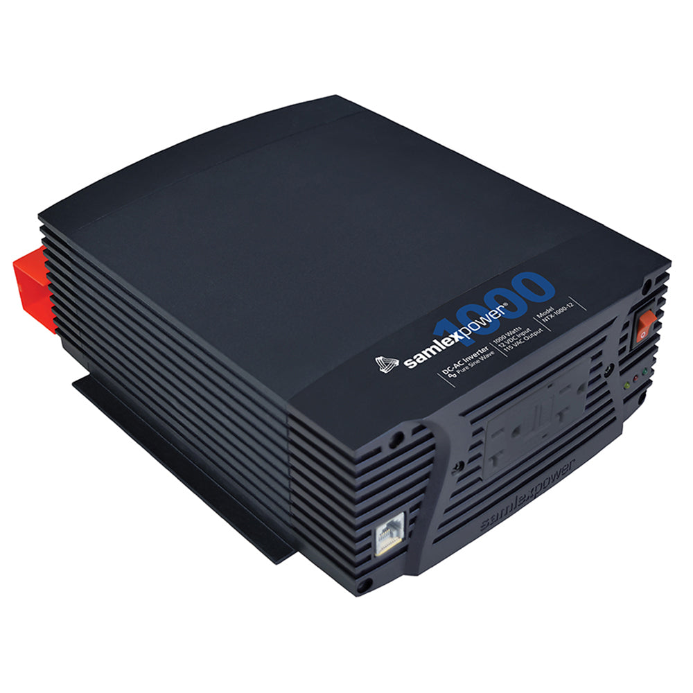 Samlex America NTX-1000-12 pure sine wave inverter displaying a compact black device with control buttons and display screen.