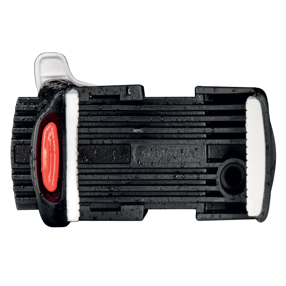 Scanstrut ROKK Universal Phone Clamp display mount holding a smartphone, designed for secure attachment to boats or vehicles.