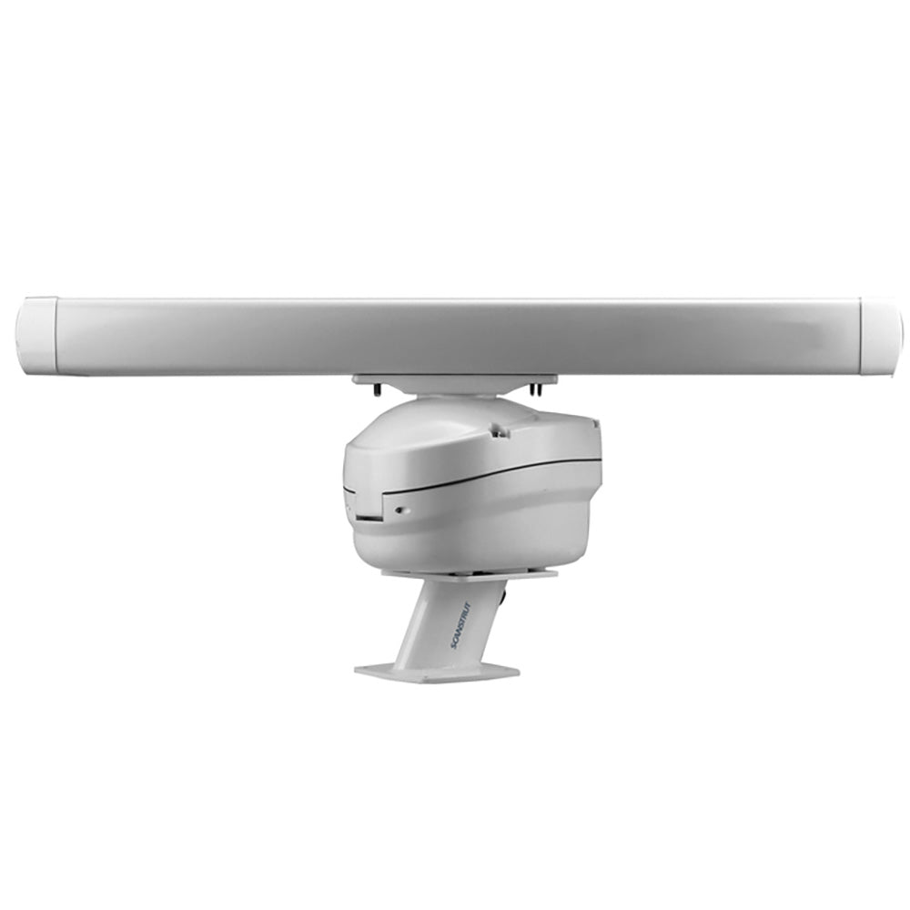 Scanstrut APT6002 Aluminum PowerTower radar mount with 6-inch open array radar, shown in aft leaning position.