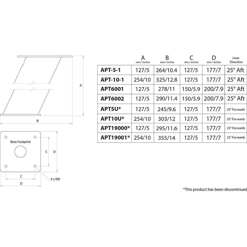 Scanstrut APT6002 Aluminum PowerTower open array radar mount, 6-inch aft leaning design for marine radar or TV installation.
