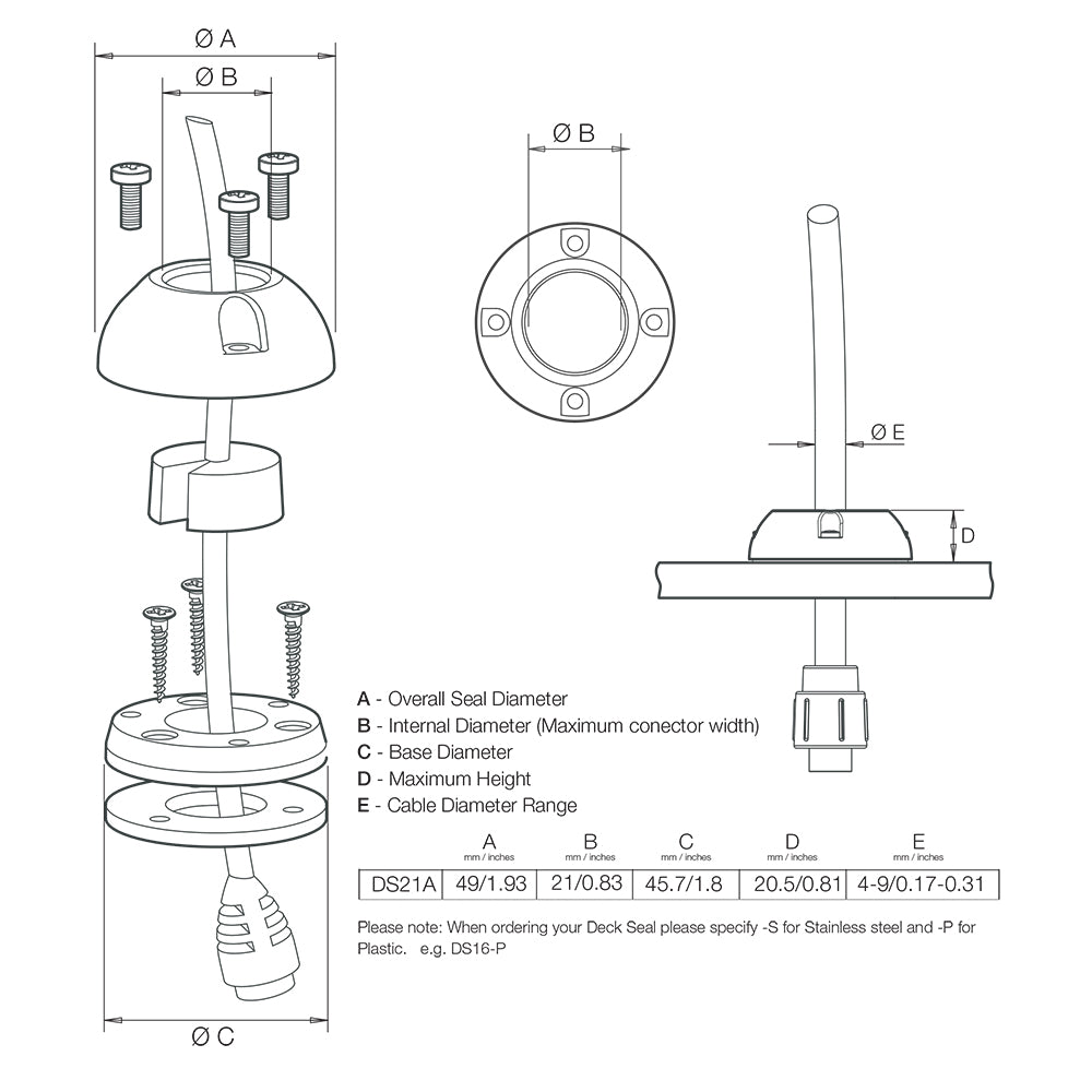 Scanstrut DS21A-P vertical cable seal for wire management, showing durable rubber seal with multiple cable entry points.