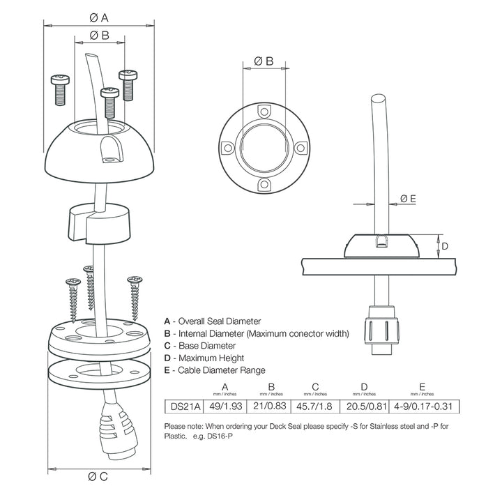 Scanstrut DS21A-P vertical cable seal for wire management, showing durable rubber seal with multiple cable entry points.