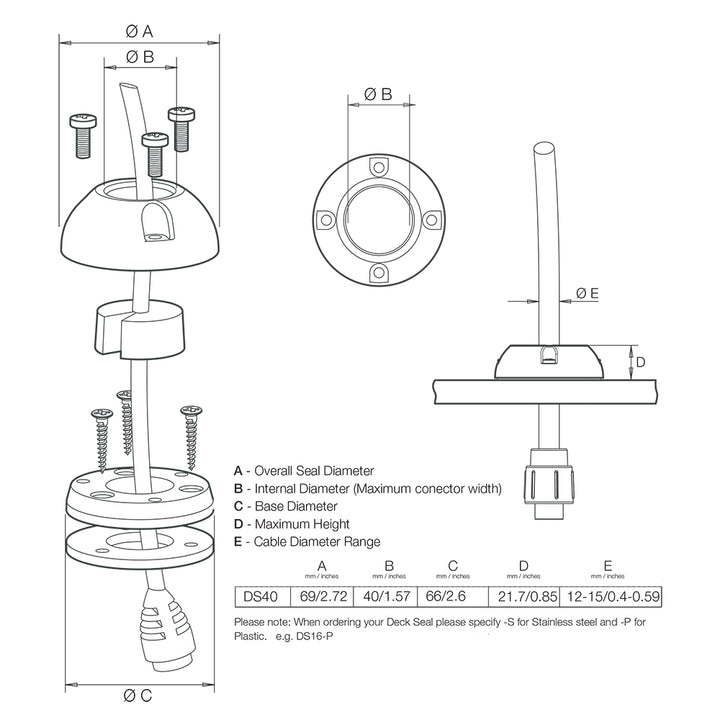 Scanstrut DS40-P Vertical Cable Seal for wire management, showing a durable, weatherproof sealing device for cables.