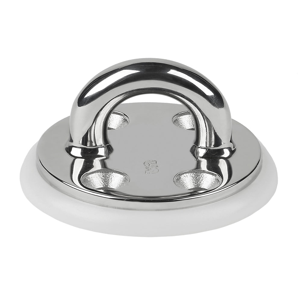 Schaefer Marine investment cast pad eye with 2-1/2-inch OD base, durable hardware for marine rigging and securing applications.