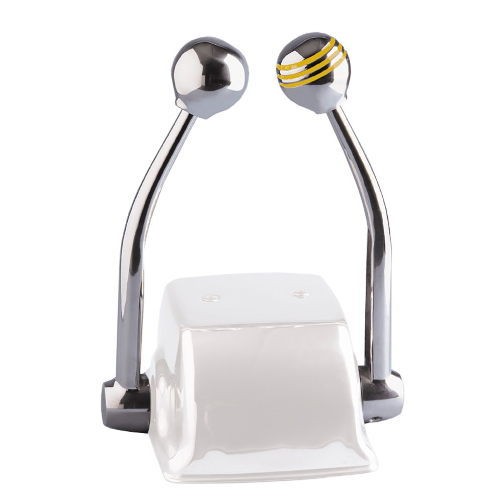Schmitt Marine standard control arm set with gold throttle knob and plain shift knob for engine control installation.