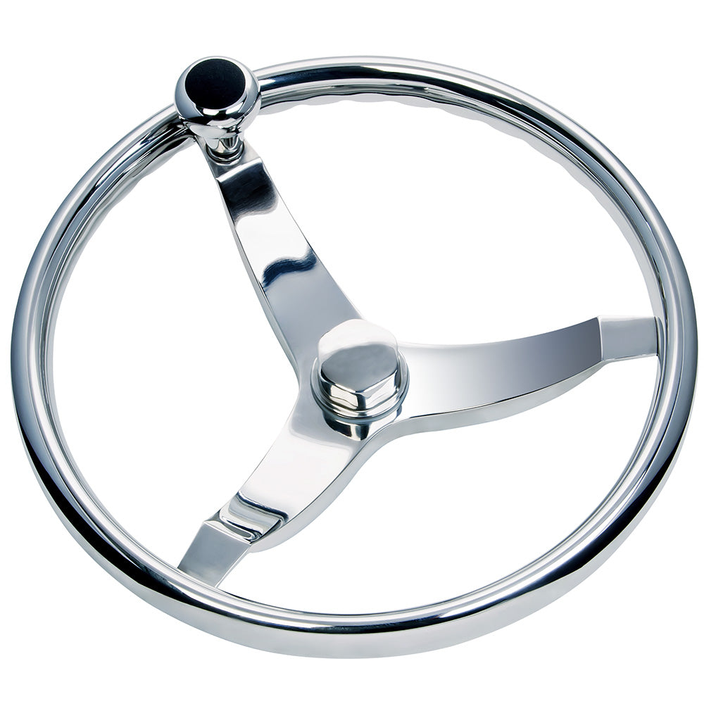 Schmitt Marine Vision FX Model 714 steering wheel with 13.5-inch diameter, finger grip knob, tapered shaft, and adapters.