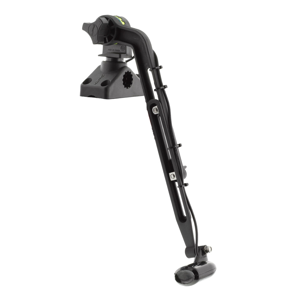 Scotty 140 kayak and SUP transducer mounting arm with f/post mounts, black plastic and metal construction for secure transducer setup