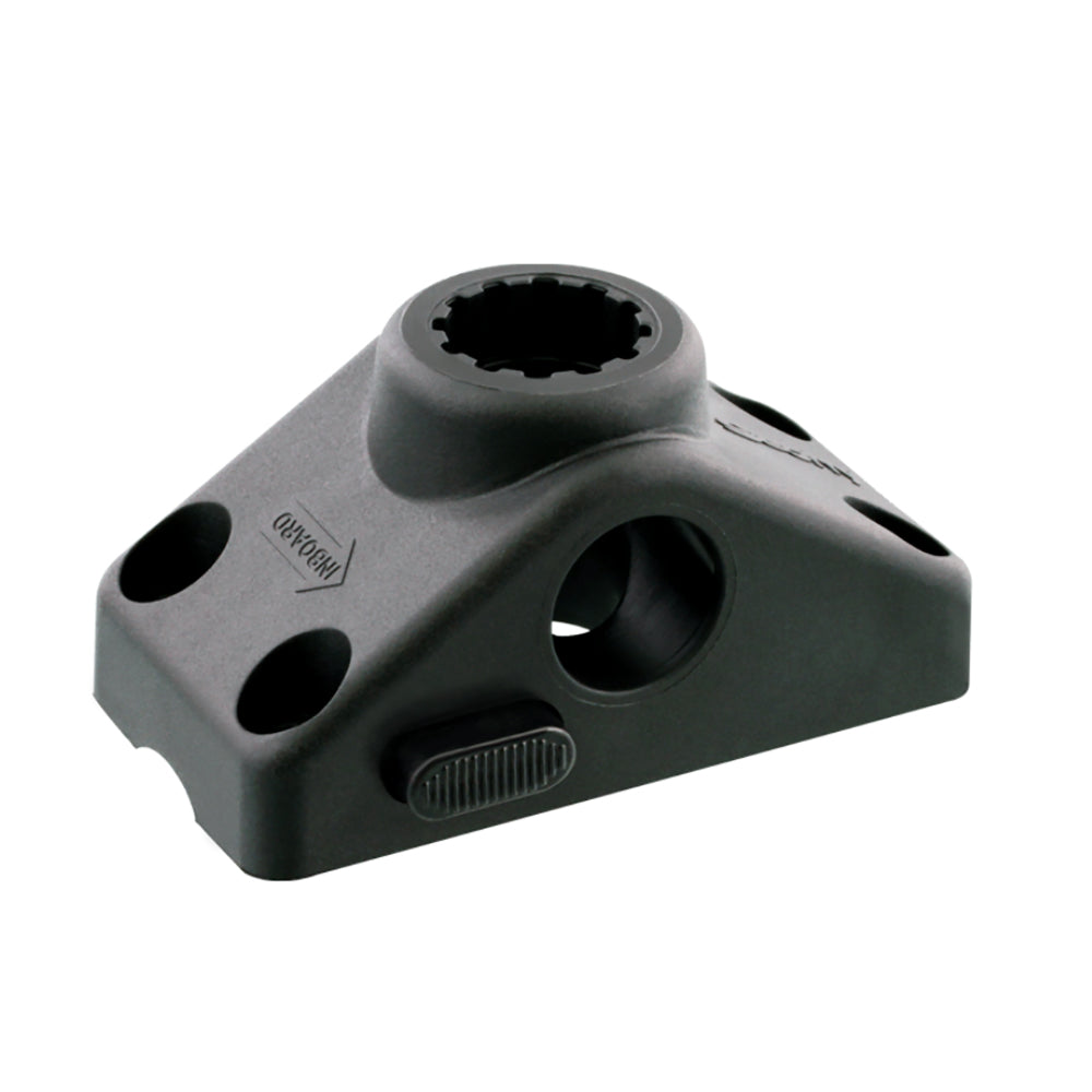 Scotty 241 locking combination side or deck mount in black for boat accessories, shown attached to a boat surface.