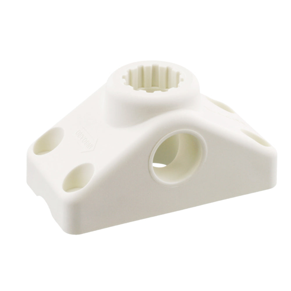 White Scotty combination side and deck mount accessory for boats, designed for secure attachment and versatile mounting.