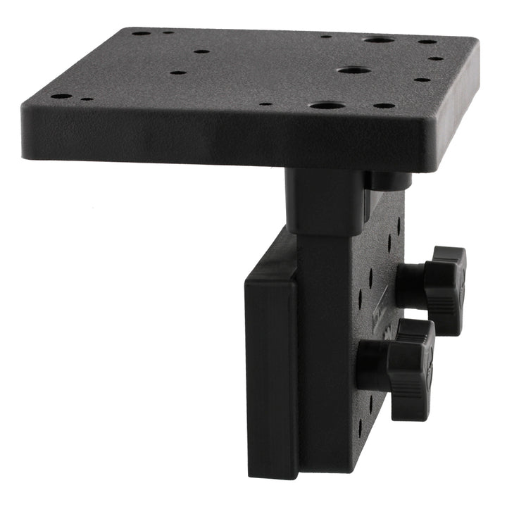 Scotty 1025 right angle side gunnel mount for downrigger accessories on a fishing boat, showing the mount attached to the gunwale.