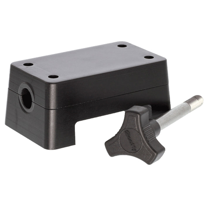 Scotty 423 Downrigger Rod Holder Adapter for boat fishing, mounted on a downrigger accessory, black and silver design