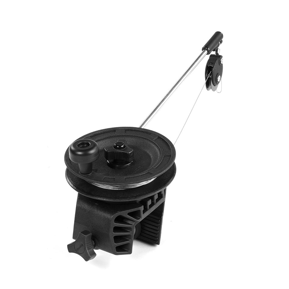 Scotty 1071 Laketroller clamp mount manual downrigger for fishing boats with stainless steel construction and adjustable features.
