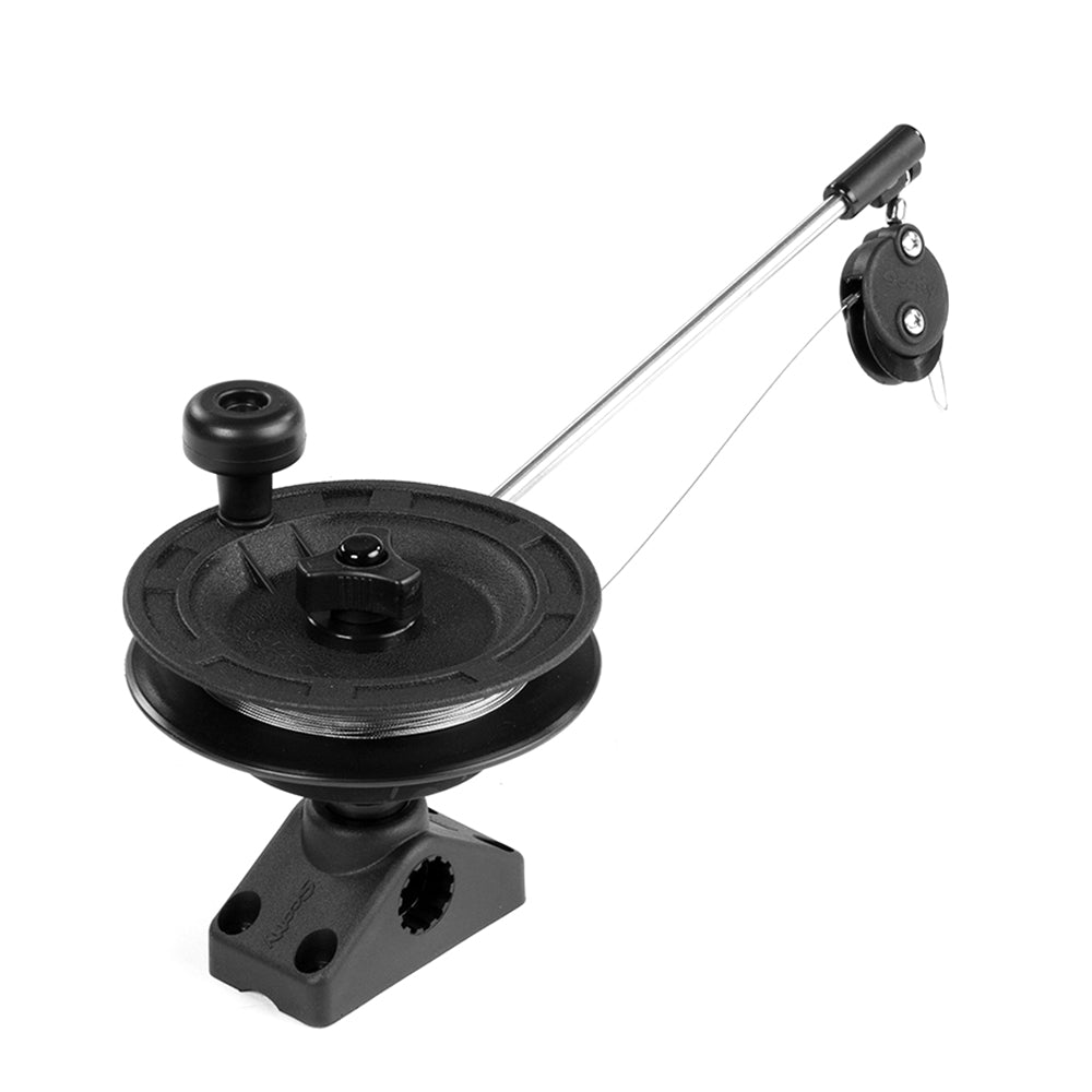 Scotty 1073 Laketroller bracket mount downrigger for fishing boats with adjustable arm and cable drum system