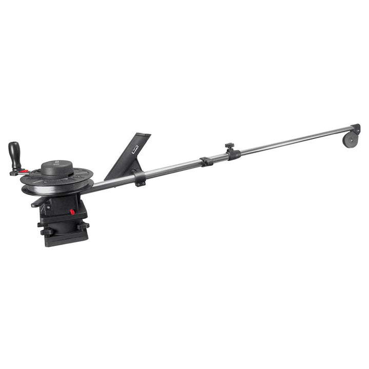 Scotty 1091 telescoping 60-inch longarm manual downrigger with swivel base for fishing boat trolling.