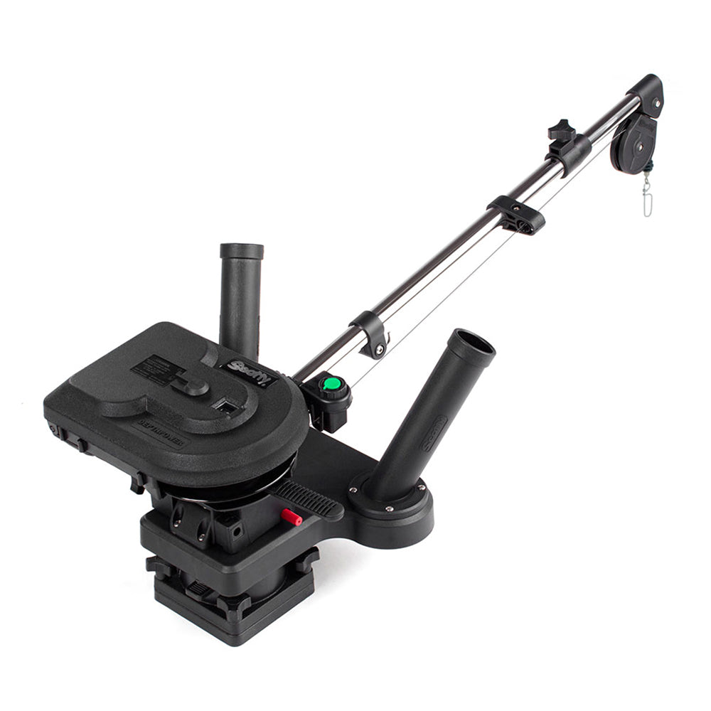 Scotty 1116 Propack 60-inch electric downrigger with dual rod holders and swivel base, used for deep-water fishing.
