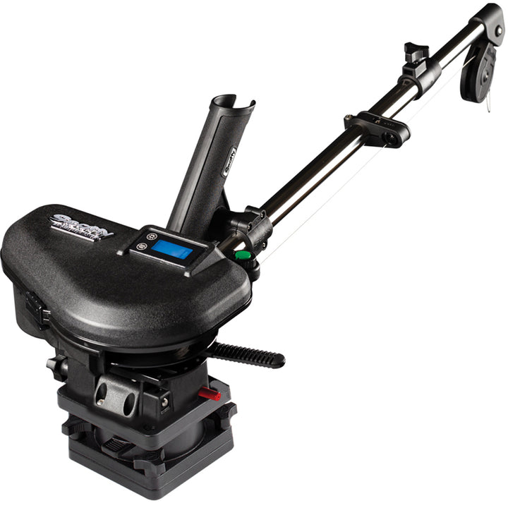 Scotty 2106B Depthpower HP downrigger with stainless steel telescoping arm, adjustable from 36 to 60 inches for fishing boats.