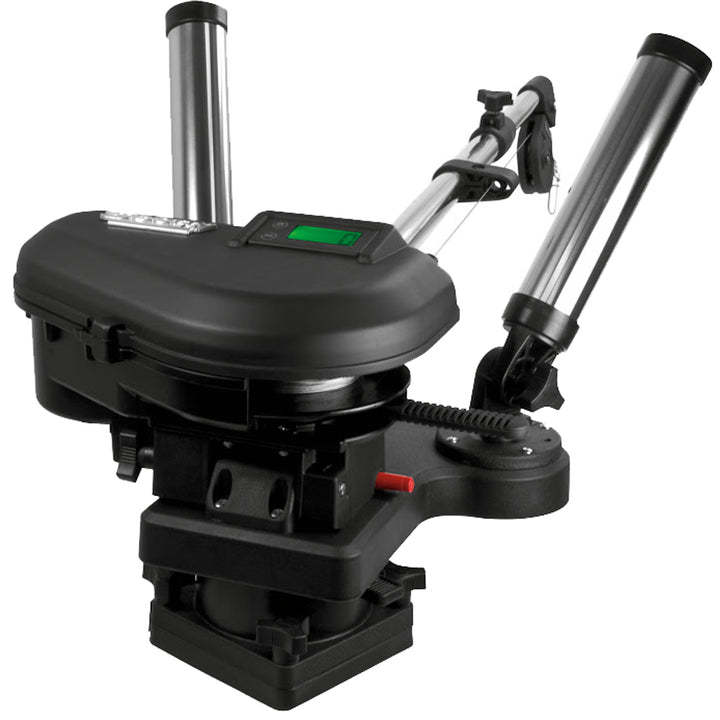 Downrigger électrique Scotty Depthpower 2116 CV, flèche télescopique en acier inoxydable de 60 po avec base pivotante et support de canne double