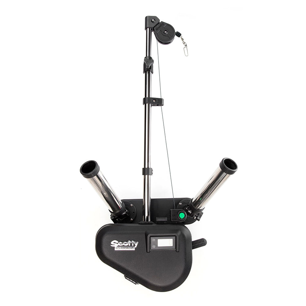 Downrigger électrique Scotty Depthpower 2116 CV, flèche télescopique en acier inoxydable de 60 po avec base pivotante et support de canne double