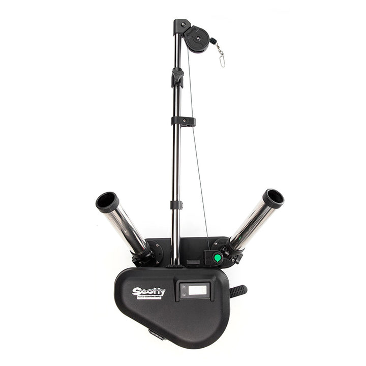Downrigger électrique Scotty Depthpower 2116 CV, flèche télescopique en acier inoxydable de 60 po avec base pivotante et support de canne double