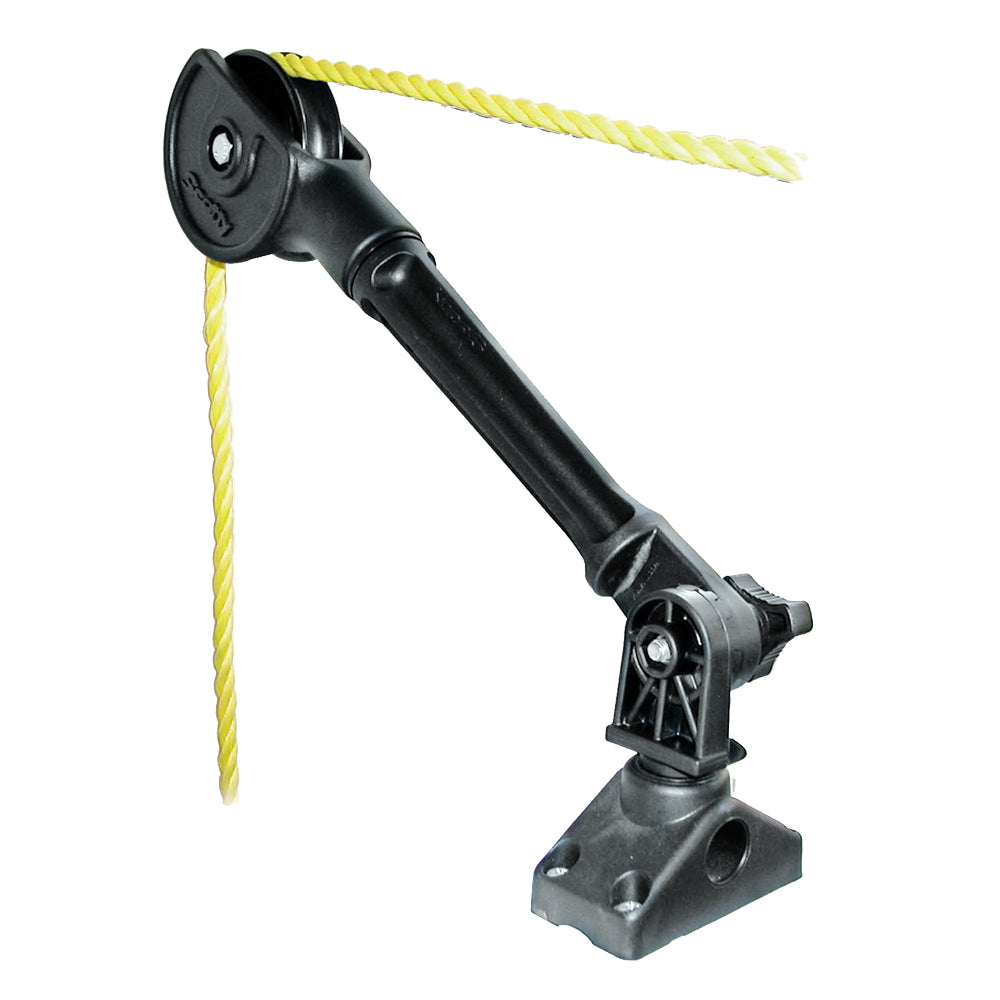 Scotty Trap-Ease 750 trap roller with 241 side/deck mount for fishing accessories, mounted on boat deck with fishing line.