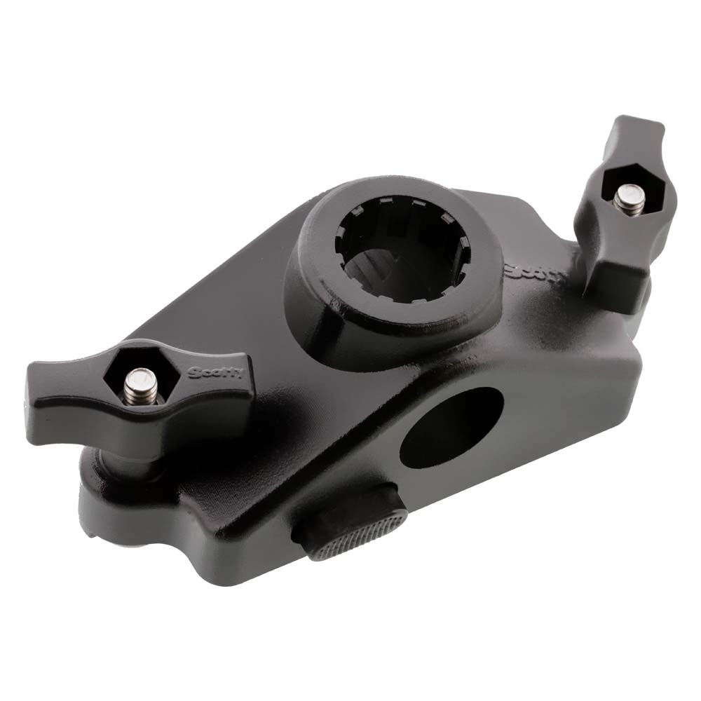 Scotty 0343 Locking Gunnel Track Mount for rod holder accessories on a boat, showing the secure locking mechanism.