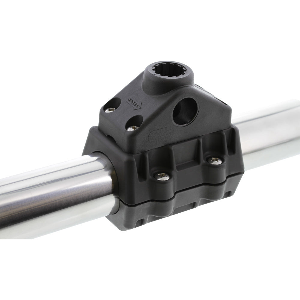 Scotty 320 adaptable rail mount for 2-inch rails, rod holder accessory, black plastic and metal construction for fishing gear.