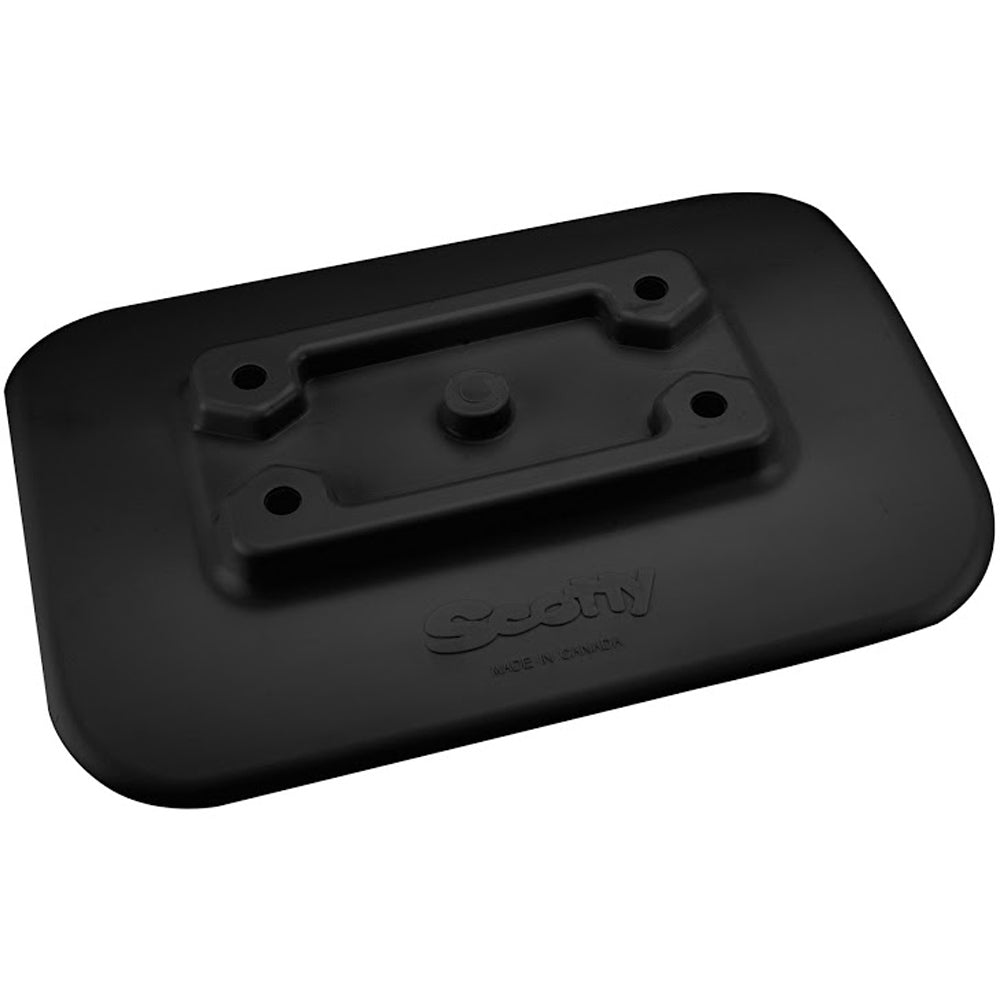 Scotty 341-BK black glue-on mount pad for inflatable boat rod holders, showing the black rubber pad with mounting surface.