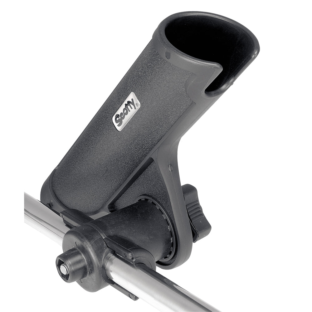 Scotty 355 Rodmaster II Downrigger boom rod holder mounted on boat, adjustable fishing rod holder for trolling gear