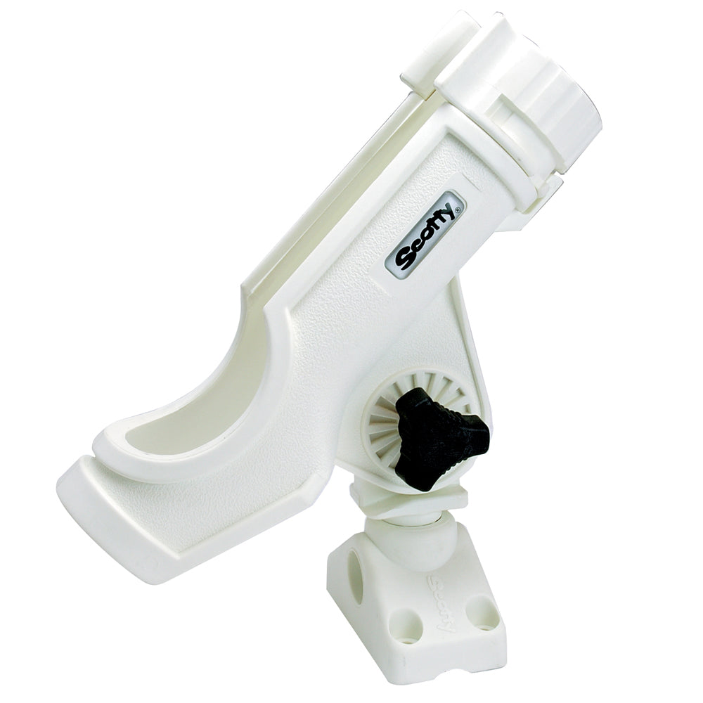 White Scotty Powerlock Rod Holder with 241 Side/Deck Mount for secure fishing rod storage on boats.