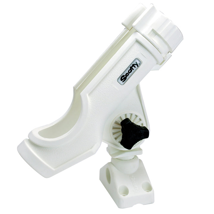 White Scotty Powerlock Rod Holder with 241 Side/Deck Mount for secure fishing rod storage on boats.