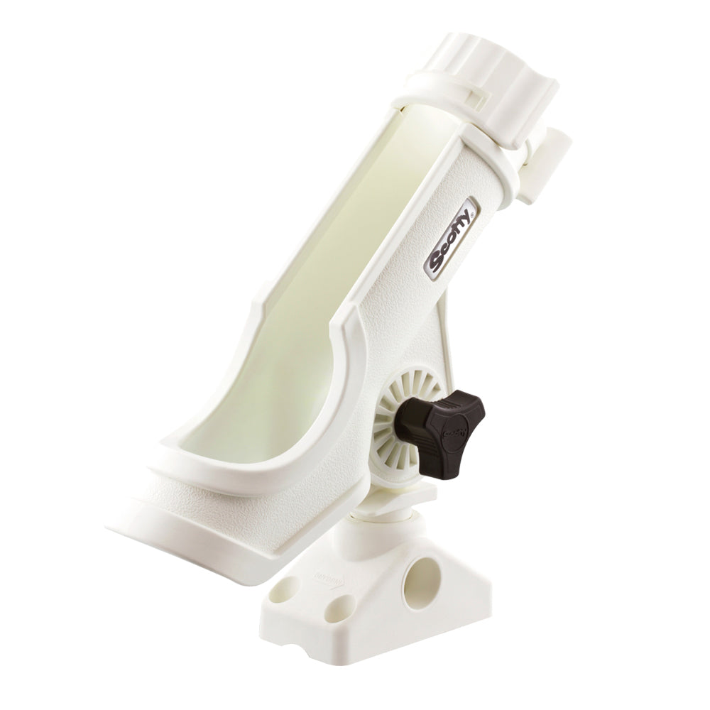 White Scotty Powerlock rod holder with 241 side/deck mount, designed for secure fishing rod storage on boats.