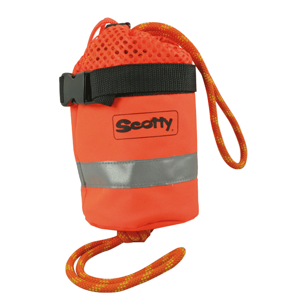 Scotty safety throw bag with 50-foot MFP floating line, designed for water rescue and safety purposes.