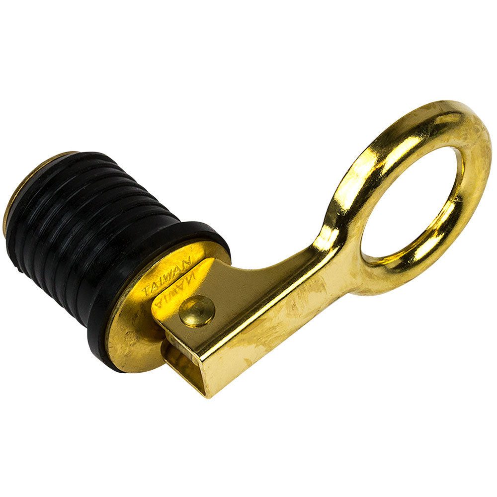 Sea-Dog Brass Snap Handle Drain Plug 1-inch accessory with brass handle, designed for boat drains and marine use.
