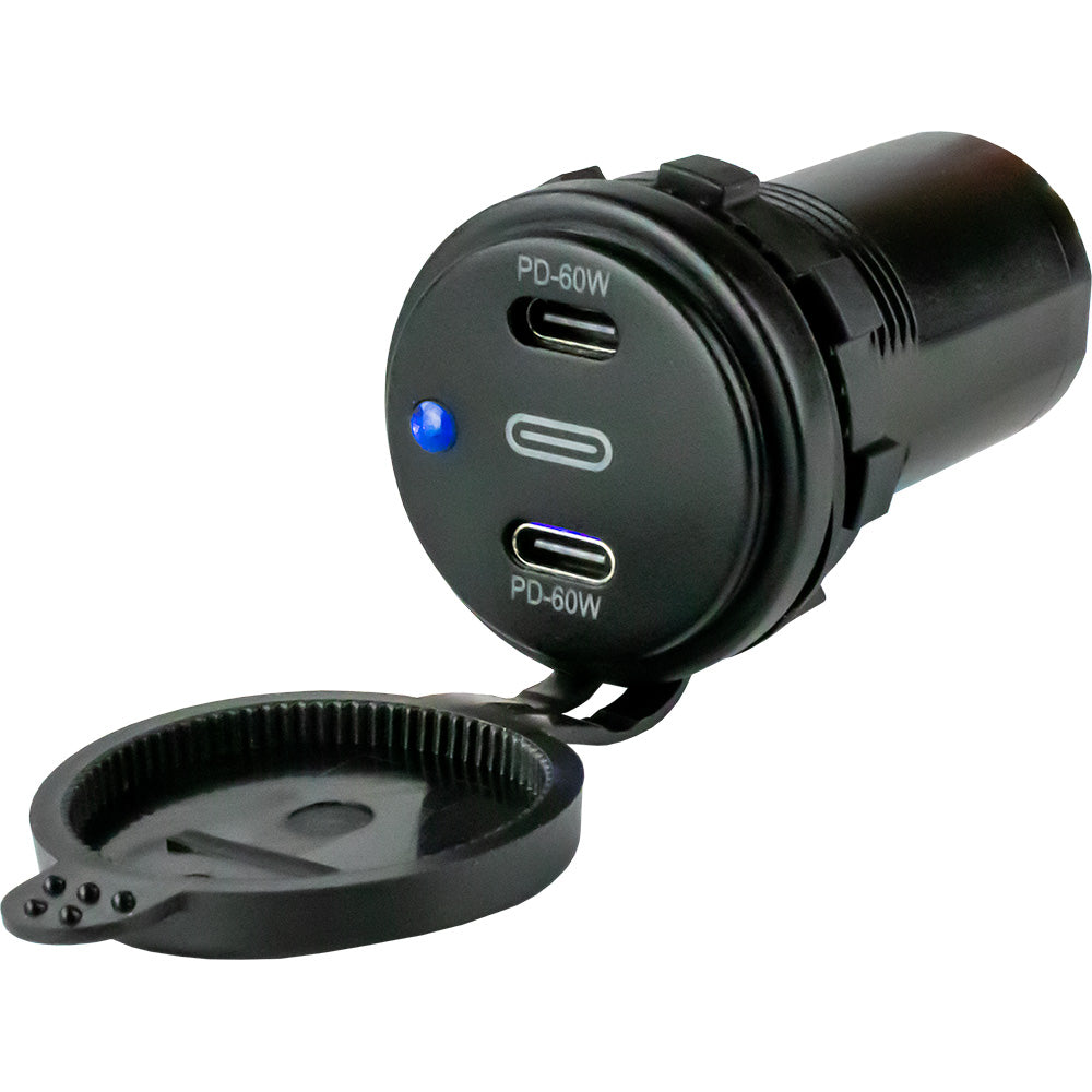 Sea-Dog Dual USB-C Power Socket accessory showing two USB-C ports in a sleek, black design for electronic device charging.