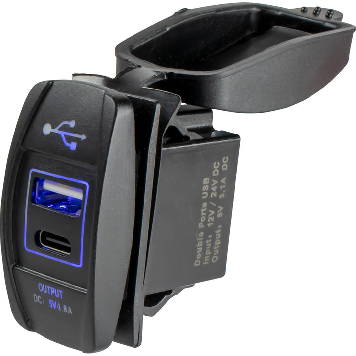 Sea-Dog USB-C rocker switch style power socket for boat accessories, featuring a compact design and durable construction.